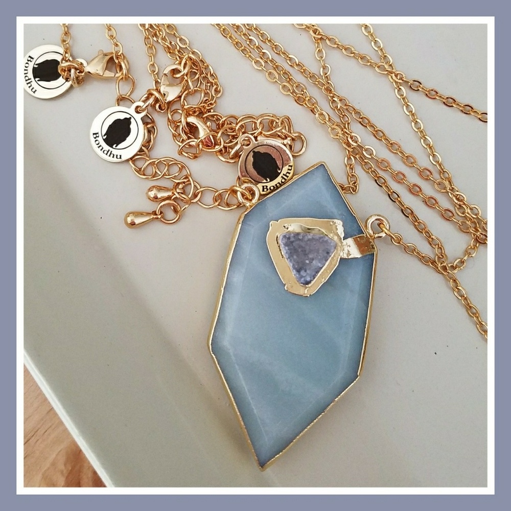 Amazonite Shard and Druzy 14K Gold Necklace - Picture 2 of 7